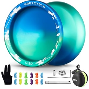 magicyoyo v10 blue green unresponsive professional finger spin yoyo with 12 strings case and glove