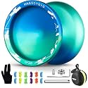MAGICYOYO V10 Blue Green Unresponsive Professional Finger Spin Yoyo With 12 Strings, Case, and Glove