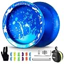 MAGICYOYO V10 Black Blue Unresponsive Professional Finger Spin Yoyo With 12 Strings, Case, and Glove