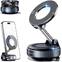 Magnetic Car Phone Holder with Vacuum Suction Cup 360 Degree Rotation Mobile Mount Stand for Dashboard Windshield Mirror Gym Compatible with iPhone Android Smartphones