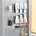 Magnetic Cup Holder for Fridge, Aufworld Tumbler Organizer with 8-Hook Rack, Fits 20/30/40 oz Stanley Cups, Accessory Storage with Lid & Straw Holder, Water Bottle Organizer for Kitchen Refrigerator