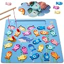 Magnetic Fishing Game for Toddlers, Wooden Alphabet Puzzle Maze Board, Preschool ABC Uppercase Lowercase Letter Matching Game, Montessori Educational Fine Motor Skill Toy for Boy Girl Kids