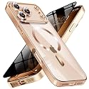 Magnetic for iPhone 18 Pro Case with Privacy Screen Protector &amp; Full Camera Cover,[Non-Yellowing] Shockproof Clear Phone Case Compatible with MagSafe Women Girls for iPhone18 Pro,Gold