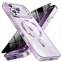 Magnetic for iPhone 18 Pro Case with Privacy Screen Protector &amp; Full Camera Cover,[Non-Yellowing] Shockproof Clear Phone Case Compatible with MagSafe Women Girls for iPhone18 Pro,Purple