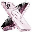 Magnetic for iPhone 18 Pro Case with Privacy Screen Protector &amp; Full Camera Cover,[Non-Yellowing] Shockproof Clear Phone Case Compatible with MagSafe Women Girls for iPhone18 Pro,Rose Gold