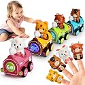 Magnetic Press to Go Car Toys for Toddler 1-3, Baby Animal Train Cars