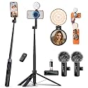yAyusi 3-in-1 Magnetic Vlogging Kit for iPhone/Android, YouTube Starter Kit, Magnetic Tripod/Microphone/Remote Control, 71" Selfie Stick with Light for YouTube Starter Content Creator Essentials Kit