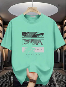 Magneto Printed Men Round Neck Light Green