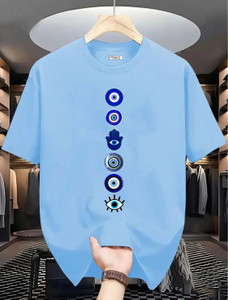 Magneto Printed Men Round Neck Light Blue