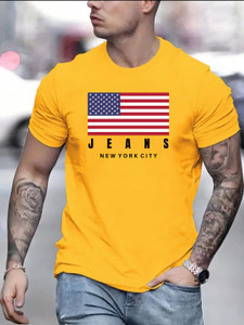 Magneto Printed Men Round Neck Yellow T-Shirt