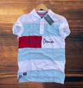 Magneto Striped Men Polo Neck White T-Shirt