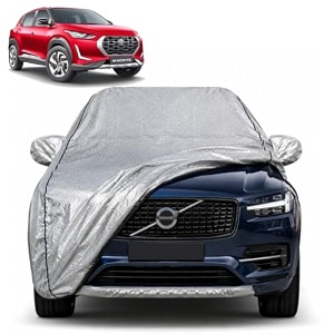 magnite 100 waterproof car cover  dustproof sun protection cover  soft cotton lining  triple stitched  mirror pocket  antenna pocket  all weather body cover silver with yellow piping