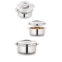 Magnus Rio Stainless Steel Casserole with Stainless Steel Lid - Set of 3 (1000ml,1000ml, 2000ml)