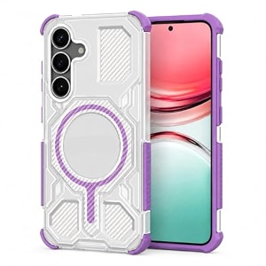 magpro armor grip case for samsung galaxy s25  strong magsafe compatible cover rugged hybrid protection hard pc back soft tpu bumper shockproof scratch resistant  purple