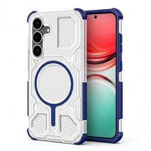 magpro armor grip case for samsung galaxy s25  strong magsafe compatible cover rugged hybrid protection hard pc back soft tpu bumper shockproof scratch resistant  blue