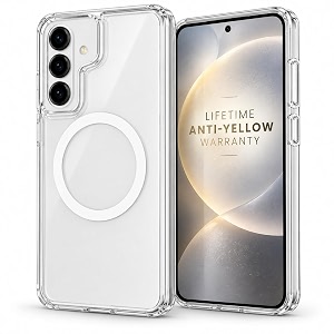 magpro clear anti-yellow hard pc case for samsung galaxy s25  strong magsafe compatible cover metal buttons shockproof armor scratch resistant lifetime anti-yellow warranty