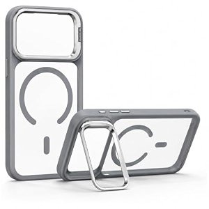 magpro clearback case with stand for apple iphone 17 pro  18 pro anti yellow strong magsafe compatible cover shockproof armor scratch resistant polycarbonate hard back soft tpu bumper grey