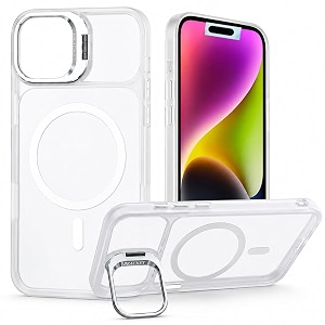 magpro clearback case with stand for apple iphone 17 anti yellow strong magsafe compatible cover shockproof armor scratch resistant polycarbonate hard back with soft tpu bumper white