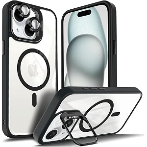 magpro clearback case with stand for apple iphone 1314 anti yellow strong magsafe compatible cover shockproof armor scratch resistant polycarbonate hard back with soft tpu bumper black