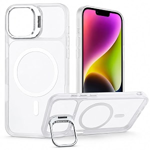 magpro clearback case with stand for apple iphone 1314 anti yellow strong magsafe compatible cover shockproof armor scratch resistant polycarbonate hard back with soft tpu bumper white