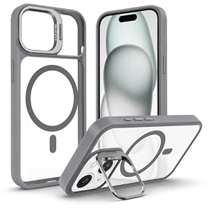 magpro clearback case with stand for apple iphone 1314 anti yellow strong magsafe compatible cover shockproof armor scratch resistant polycarbonate hard back with soft tpu bumper grey