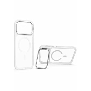 magpro clearback case with stand for apple iphone 17 pro  18 pro anti yellow strong magsafe compatible cover shockproof armor scratch resistant polycarbonate hard back soft tpu bumper white