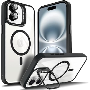 magpro clearback case with stand for apple iphone 17 anti yellow strong magsafe compatible cover shockproof armor scratch resistant polycarbonate hard back with soft tpu bumper black