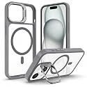 MagPro ClearBack Case with Stand for Apple iPhone 15 Anti Yellow, Strong MagSafe Compatible Cover, Shockproof Armor, Scratch Resistant Polycarbonate Hard Back with Soft TPU Bumper Grey