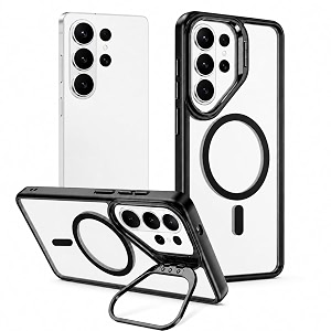 magpro clearback case with stand for samsung galaxy s25 ultra anti yellow strong magsafe compatible cover shockproof armor scratch resistant polycarbonate hard back with soft tpu bumper black