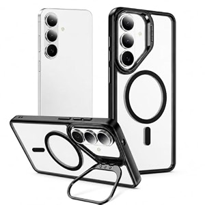 magpro clearback case with stand for samsung galaxy s25 anti yellow strong magsafe compatible cover shockproof armor scratch resistant polycarbonate hard back with soft tpu bumper black