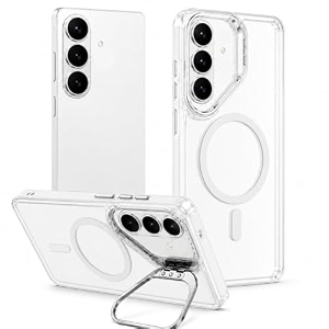 magpro clearback case with stand for samsung galaxy s25 anti yellow strong magsafe compatible cover shockproof armor scratch resistant polycarbonate hard back with soft tpu bumper white