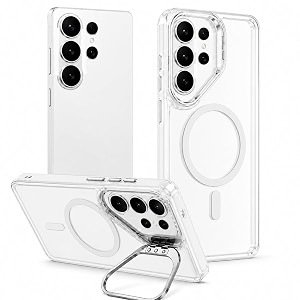 magpro clearback case with stand for samsung galaxy s25 ultra anti yellow strong magsafe compatible cover shockproof armor scratch resistant polycarbonate hard back with soft tpu bumper white