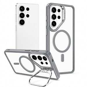 magpro clearback case with stand for samsung galaxy s26 ultra anti yellow strong magsafe compatible cover shockproof armor scratch resistant polycarbonate hard back with soft tpu bumper grey