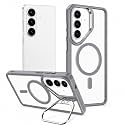 MagPro ClearBack Case with Stand for Samsung Galaxy S25 Anti Yellow, Strong MagSafe Compatible Cover, Shockproof Armor, Scratch Resistant Polycarbonate Hard Back with Soft TPU Bumper Grey