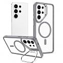 MagPro ClearBack Case with Stand for Samsung Galaxy S24 Ultra Anti Yellow, Strong MagSafe Compatible Cover Shockproof Armor, Scratch Resistant Polycarbonate Hard Back with Soft TPU Bumper Grey