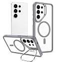 MagPro ClearBack Case with Stand for Samsung Galaxy S25 Ultra Anti Yellow, Strong MagSafe Compatible Cover Shockproof Armor, Scratch Resistant Polycarbonate Hard Back with Soft TPU Bumper Grey