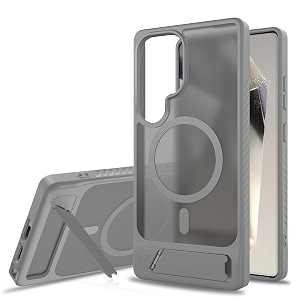 magpro l case with stand for samsung galaxy s25 ultra  strong magnetic compatible cover hybrid hard pc back soft tpu bumper shockproof armor scratch resistant  translucent matte grey
