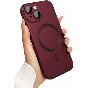 magpro metallic finish case for apple iphone 1314  magsafe compatible magnetic cover matte luxury metallic luster shockproof tpu camera lens guard wireless charging compatible  red