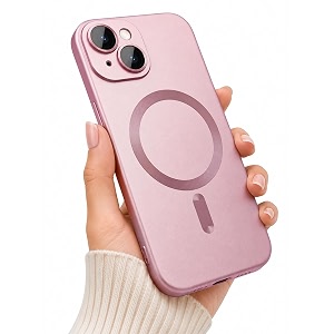magpro metallic finish case for apple iphone 15  magsafe compatible magnetic cover matte luxury metallic luster shockproof tpu camera lens guard wireless charging compatible  rose pink