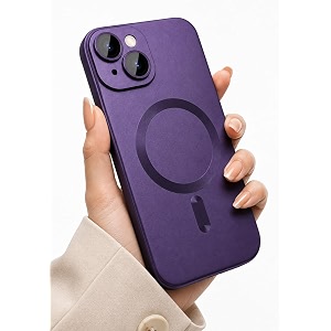 magpro metallic finish case for apple iphone 15  magsafe compatible magnetic cover matte luxury metallic luster shockproof tpu camera lens guard wireless charging compatible  purple