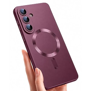 magpro metallic finish case for samsung galaxy s26 5g  magsafe compatible magnetic cover matte luxury metallic luster shockproof tpu camera lens guard wireless charging compatible  red