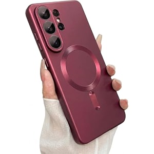 magpro metallic finish case for samsung galaxy s26 ultra magsafe compatible magnetic cover matte luxury metallic luster shockproof tpu camera lens guard wireless charging compatible  red