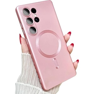magpro metallic finish case for samsung galaxy s25 ultra 5g magsafe compatible magnetic cover matte luxury metallic shockproof tpu camera lens guard wireless charging compatible rose pink