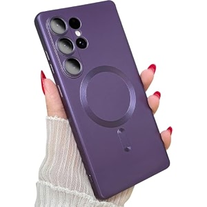 magpro metallic finish case for samsung galaxy s25 ultra 5g  magsafe compatible magnetic cover matte luxury metallic shockproof tpu camera lens guard wireless charging compatible  purple
