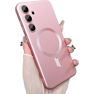 magpro metallic finish case for samsung galaxy s25 fe 5g  magsafe compatible magnetic cover matte luxury metallic shockproof tpu camera lens guard wireless charging compatible  rose pink