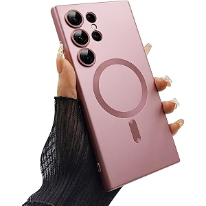 magpro metallic finish case for samsung galaxy s24 ultra 5g  magsafe compatible magnetic cover matte luxury metallic luster shockproof tpu camera lens guard wireless charging rose pink