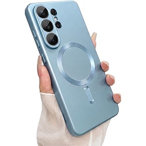 magpro metallic finish case for samsung galaxy s26 ultra magsafe compatible magnetic cover matte luxury metallic luster shockproof tpu camera lens guard wireless charging compatible  blue