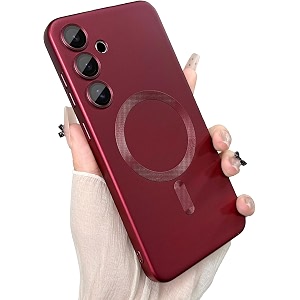 magpro metallic finish case for samsung galaxy s24 5g  magsafe compatible magnetic cover matte luxury metallic luster shockproof tpu camera lens guard wireless charging compatible  red