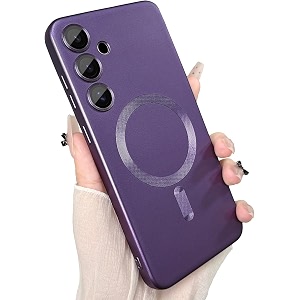 magpro metallic finish case for samsung galaxy s25 5g  magsafe compatible magnetic cover matte luxury metallic luster shockproof tpu camera lens guard wireless charging compatible purple