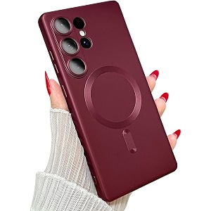 magpro metallic finish case for samsung galaxy s25 ultra 5g  magsafe compatible magnetic cover matte luxury metallic shockproof tpu camera lens guard wireless charging compatible  red